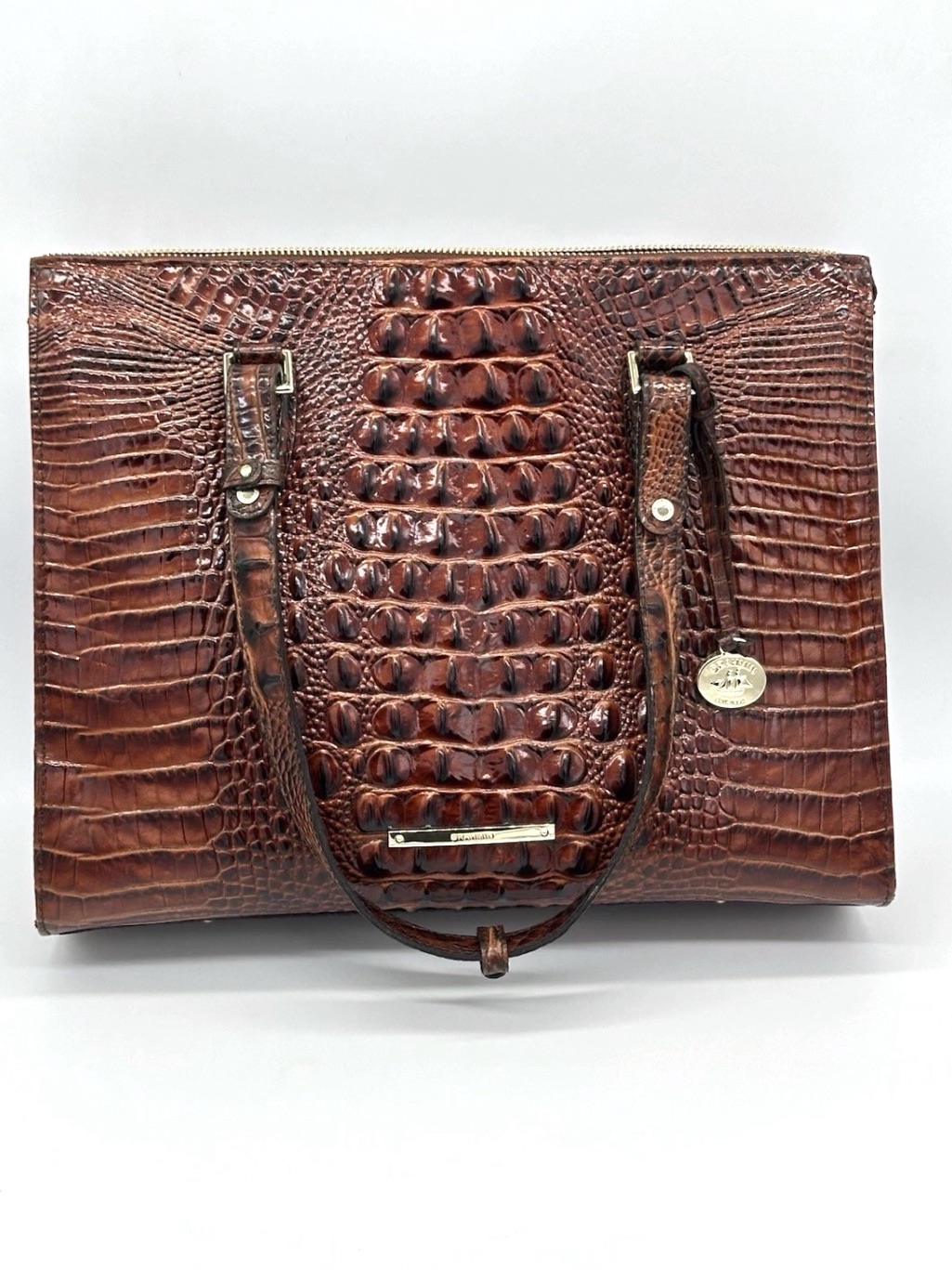 Brahmin Cognac Croc-Embossed Anywhere Tote Pecan Melbourne